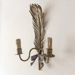 Load image into Gallery viewer, A Pair Of French Vintage Toleware Feather Light Sconces
