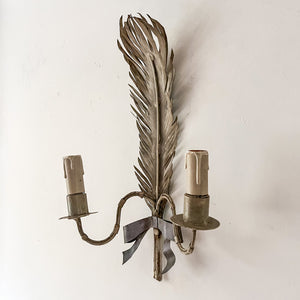 A Pair Of French Vintage Toleware Feather Light Sconces