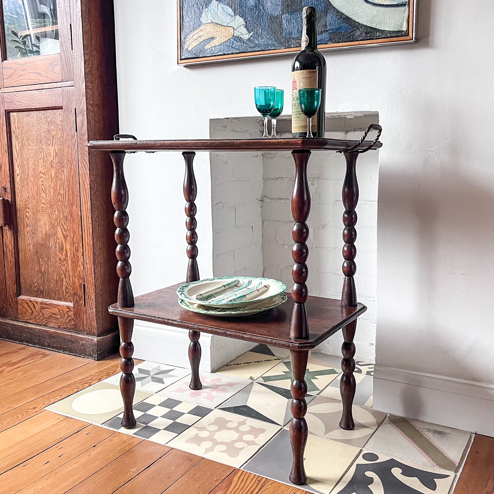 French Antique Tray Table With Bobbin Legs