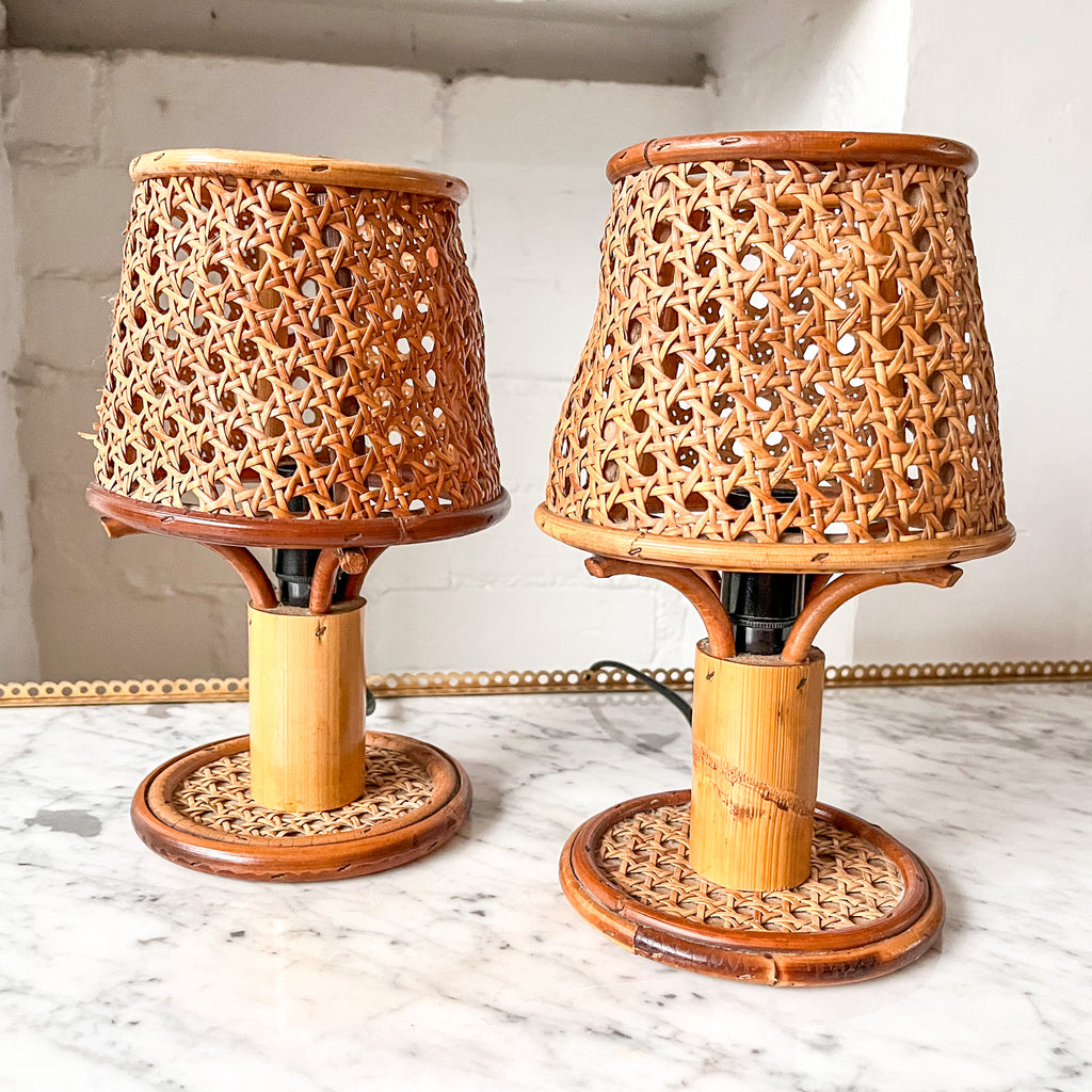 Pair Of Vintage Italian Bamboo And Cane Table Lamps