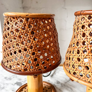 Pair Of Vintage Italian Bamboo And Cane Table Lamps