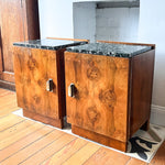 Load image into Gallery viewer, A Pair Of Art Deco Bedside Cabinets With Marble Tops
