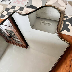 Large Mid-Century Italian Brass Shield Wall Mirror In The Style Of Gio Ponti