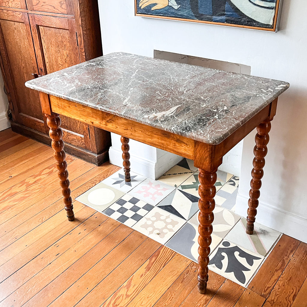 Continental Marble Top Bobbin Hall Table / Desk