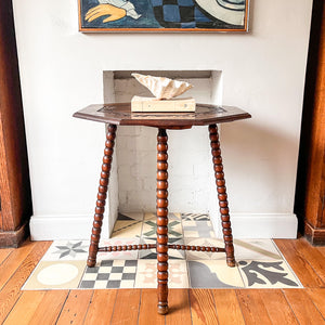 Antique Bobbin Cricket Table With Carved Top