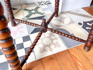 Antique Bobbin Cricket Table With Carved Top