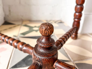 Antique Bobbin Cricket Table With Carved Top