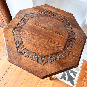 Antique Bobbin Cricket Table With Carved Top