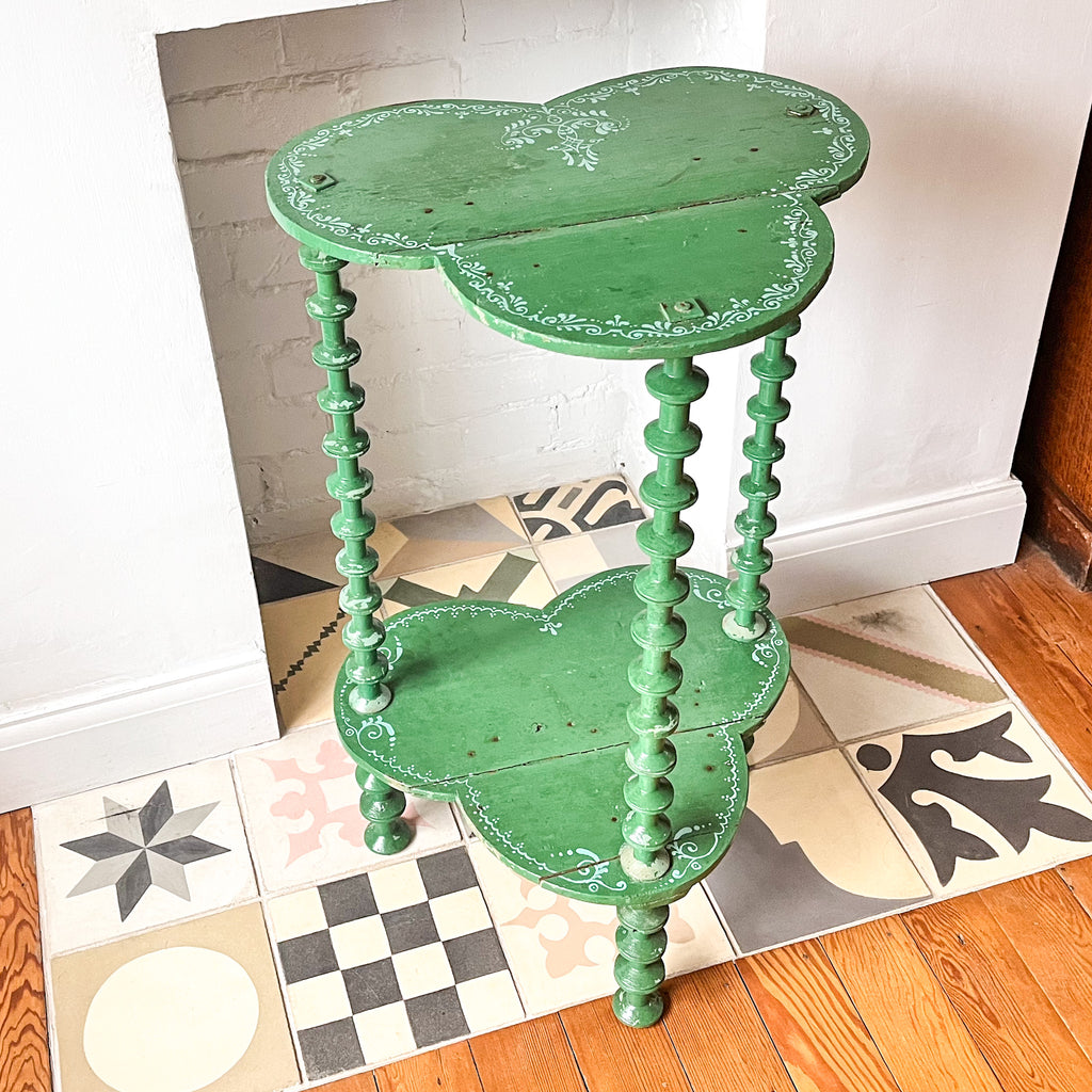 French Painted Antique Side Table With Spindle Supports