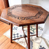 Antique Bobbin Cricket Table With Carved Top