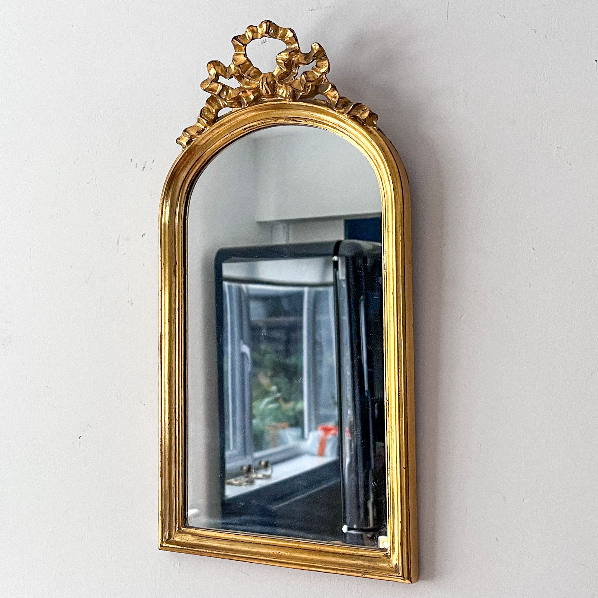 Vintage Belgian Gilded Mirror With Bow Detail