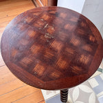 Load image into Gallery viewer, Antique Round French Bobbin Side Table With Parquetry Top
