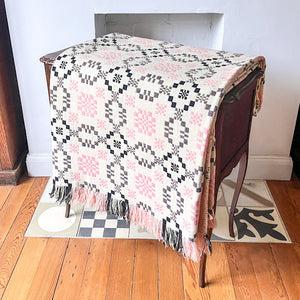 Vintage Welsh Blanket In Cream And Pink Colour Ways