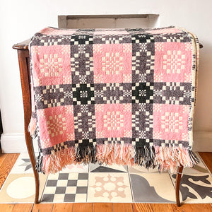 Vintage Welsh Blanket In Cream And Pink Colour Ways