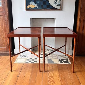 A Pair Of Large Vintage Faux Bamboo Side Tables