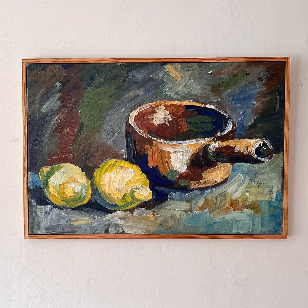 Swedish Oil On Canvas, Still Life With Lemons, Signed Margareta Kjellman