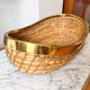 Large Gabriella Crespi Oval Pencil Reed And Brass Bowl