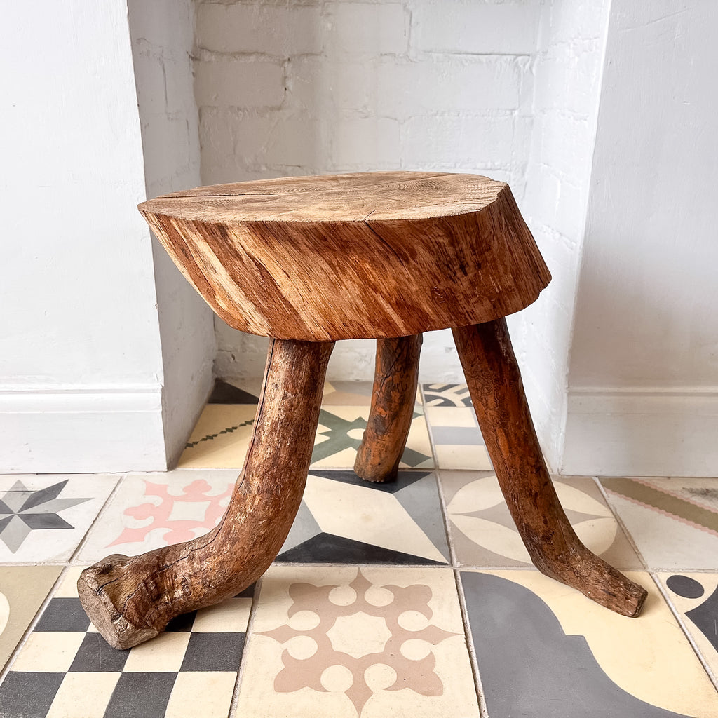 French Vintage Brutalist Tripod Stool