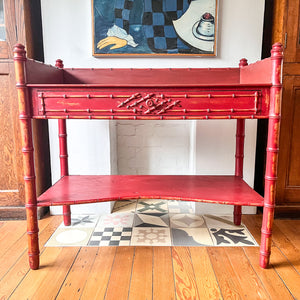 Antique Painted Faux Bamboo Washstand / Console Table