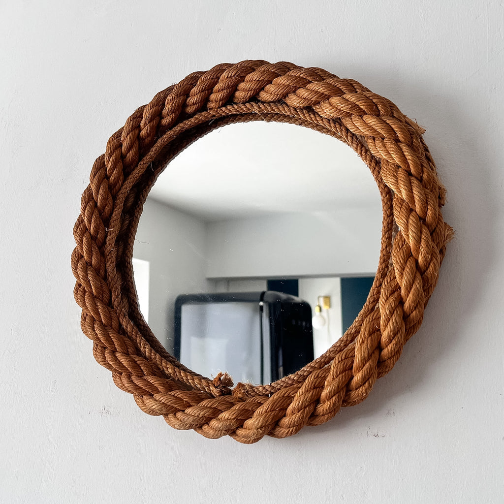 Vintage French Circular Rope Mirror In The Manner Of Adrien Audoux and Frida Minet