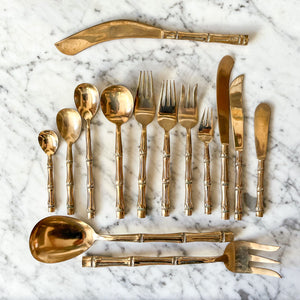 A 68 Piece Set Of Vintage Bronze Faux Bamboo Cutlery For 6 Persons