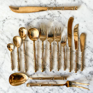 A 74 Piece Set Of Vintage Bronze Faux Bamboo Cutlery For 6 Persons