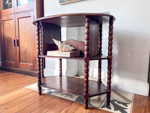 French Antique Oval Bobbin Side Table / Shelving Unit