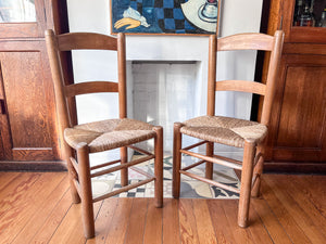 Set Of Four French Vintage Dining Chairs With Rush Seats