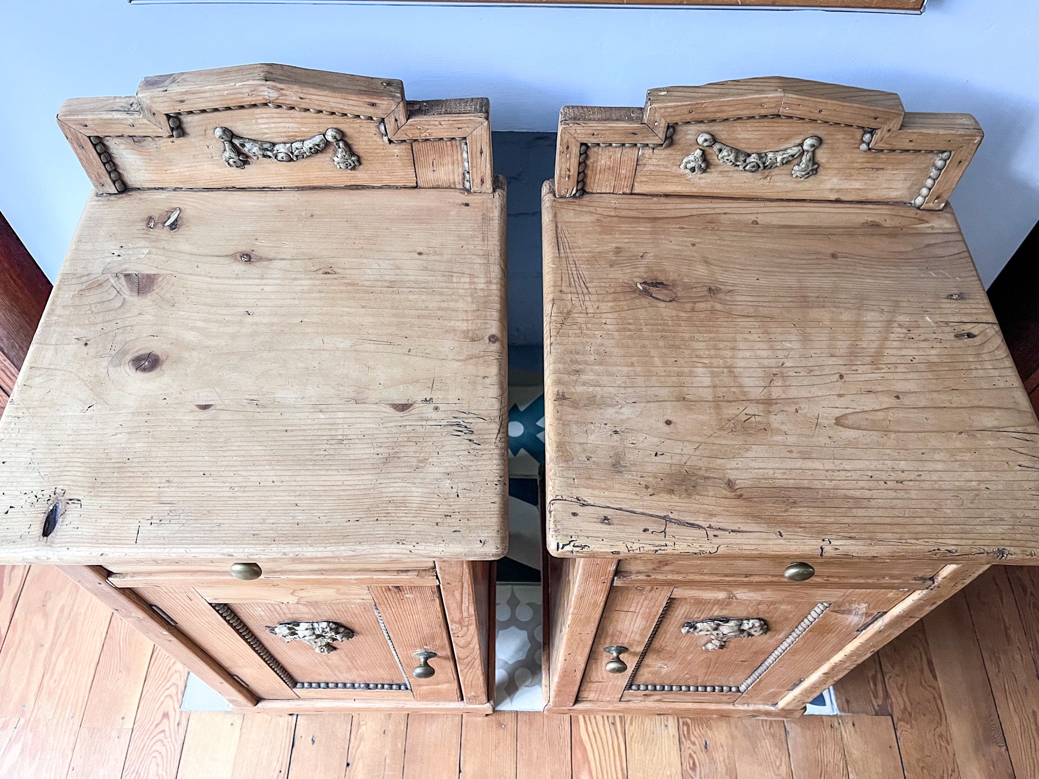 A Pair Of Antique Continental Pine Bedside Cabinets