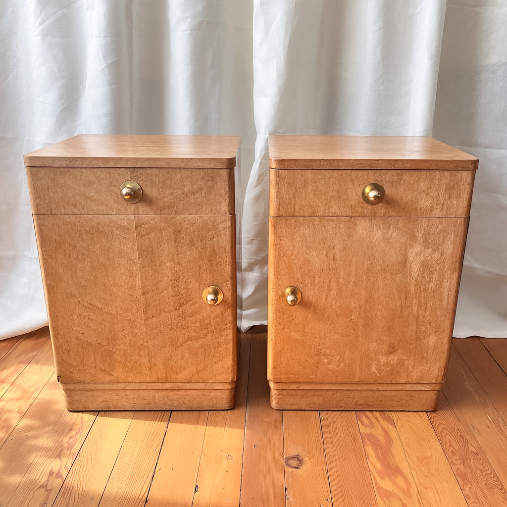 A Pair Of Art Deco Birds Eye Bedside Cabinets