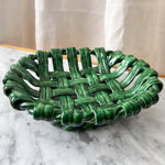 Load image into Gallery viewer, Vintage Green Glazed Ceramic Woven Bowl By Vallauris
