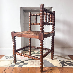 Antique Corner Bobbin Chair With Rush Seat