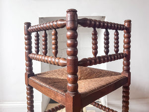 Antique Corner Bobbin Chair With Rush Seat