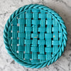 Vintage Blue Glazed Ceramic Woven Bowl