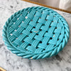 Vintage Blue Glazed Ceramic Woven Bowl