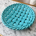 Load image into Gallery viewer, Vintage Blue Glazed Ceramic Woven Bowl
