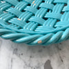 Vintage Blue Glazed Ceramic Woven Bowl