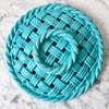 Vintage Blue Glazed Ceramic Woven Bowl