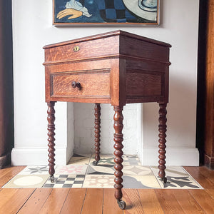 Antique Artist's Lidded Cabinet On Bobbin Supports With Castors