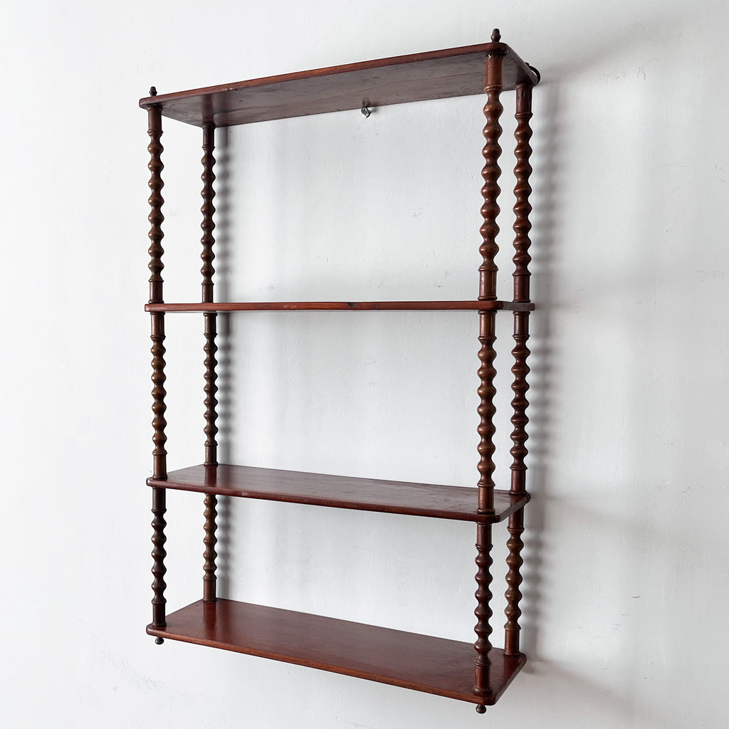 Antique Four Tier Mahogany Bobbin Wall Shelf