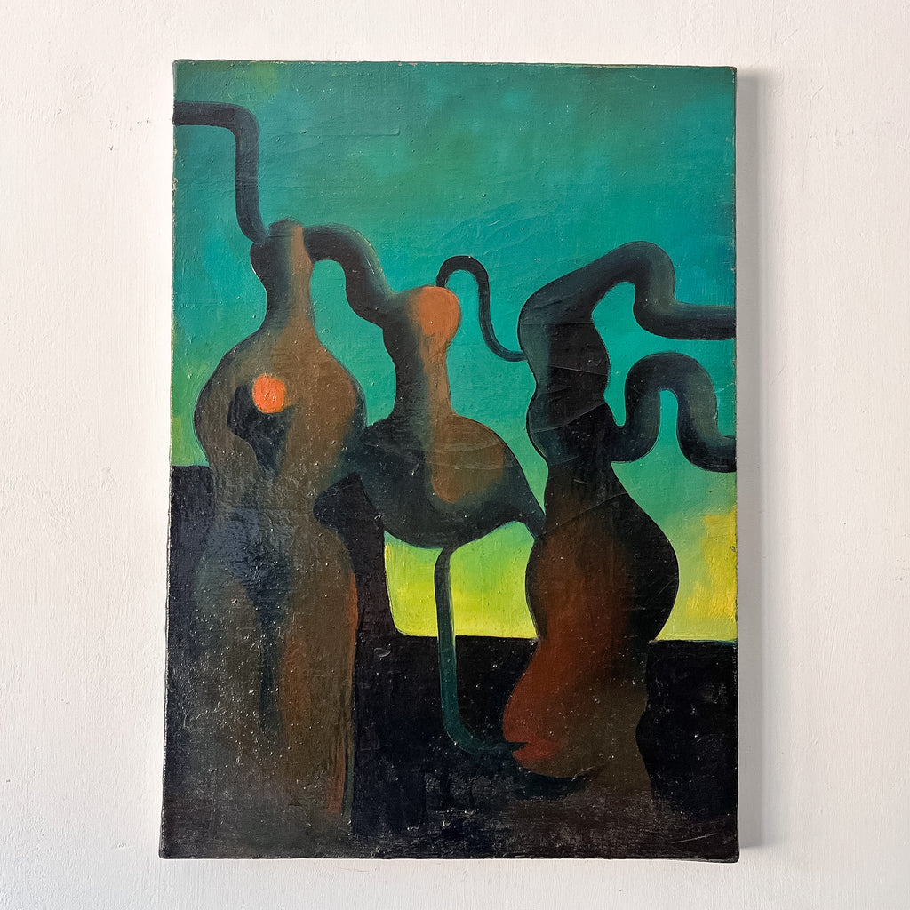French Vintage Surrealist Oil Painting On Canvas