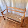 Vintage French Rail Back Bench With Rush Seat
