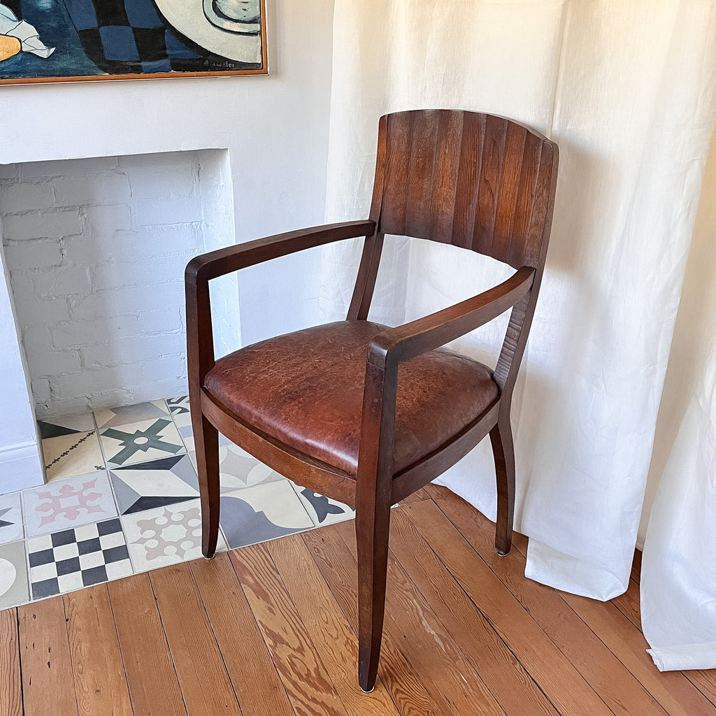 Occasional Art Deco Style Arm Chair With Leather Seat Circa 1940s