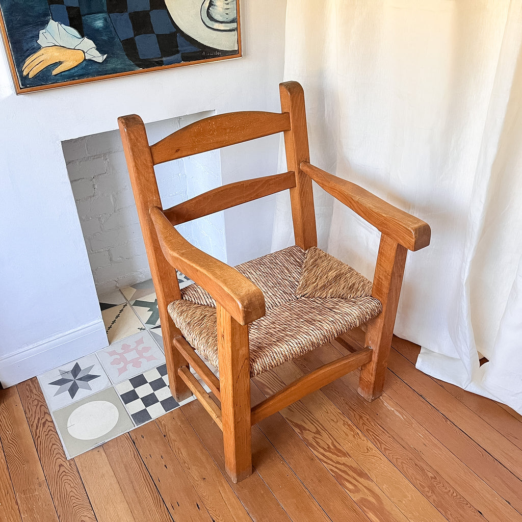 Vintage French Occasional Armchair With Rush Seat