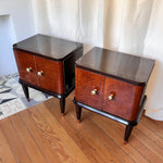 Load image into Gallery viewer, Pair Of Italian Mid Century Burl Mahogany Bedside Cabinets
