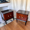 Pair Of Italian Mid Century Burl Mahogany Bedside Cabinets