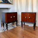 Load image into Gallery viewer, Pair Of Italian Mid Century Burl Mahogany Bedside Cabinets
