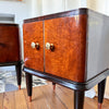 Pair Of Italian Mid Century Burl Mahogany Bedside Cabinets