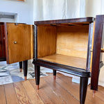 Load image into Gallery viewer, Pair Of Italian Mid Century Burl Mahogany Bedside Cabinets
