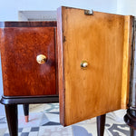 Load image into Gallery viewer, Pair Of Italian Mid Century Burl Mahogany Bedside Cabinets
